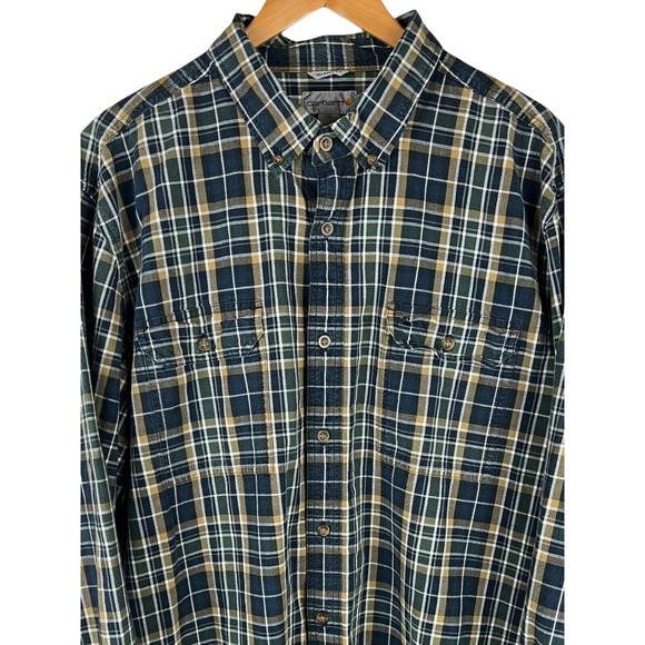 Carhartt Other - Carhartt 2XL Blue Green Brown Plaid Cotton Long Sleeve Button Down Shirt